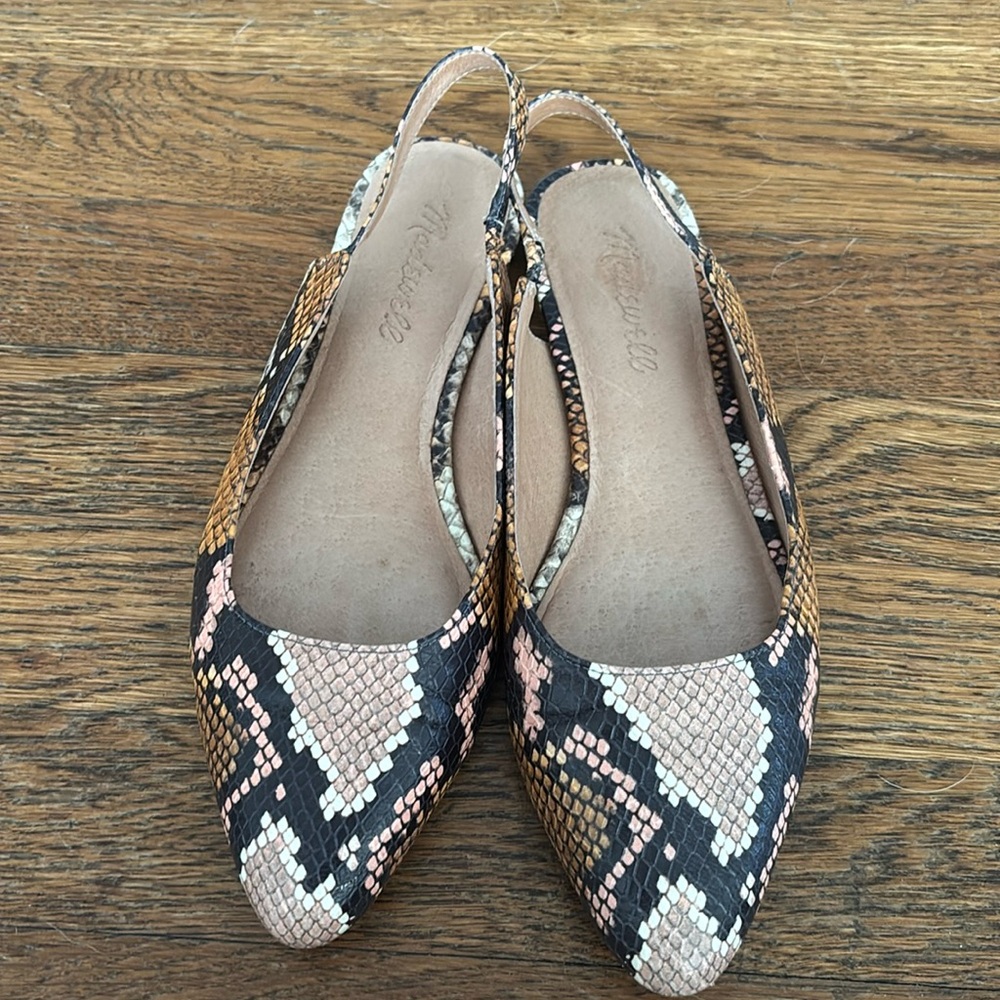 MADEWELL Leather Snakeprint Slingback Flats